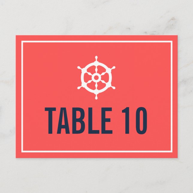 Navy and Coral Nautical Helm Table Number Postcard (Front)