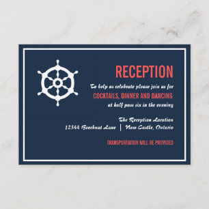Navy and Coral Nautical Wedding Reception Card