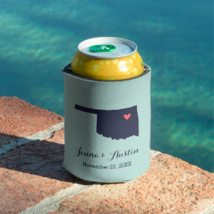 Navy and Coral Oklahoma Wedding Favour Can Cooler