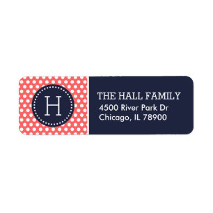 Navy and Coral Polka Dots Monogram