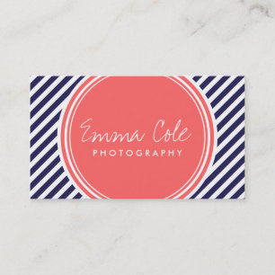 Navy and Coral Preppy Stripes Business Card
