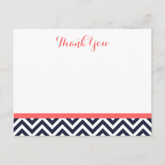 Navy and Coral Simple Chevron Thank You Note Cards