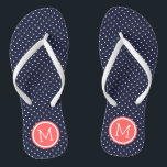 Navy and Coral Tiny Dots Monogram Jandals<br><div class="desc">Custom printed flip flop sandals with a cute girly polka dot pattern and your custom monogram or other text in a circle frame. Click Customise It to change text fonts and colours or add your own images to create a unique one of a kind design!</div>