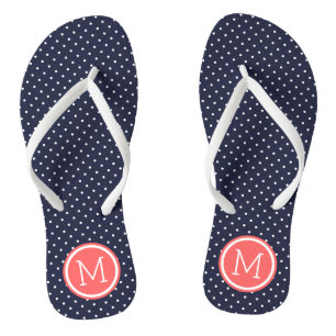 Navy and Coral Tiny Dots Monogram Jandals