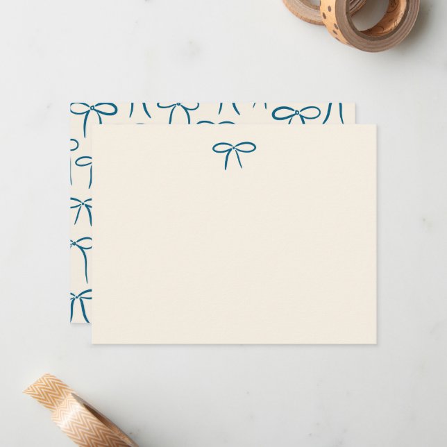 Navy and Cream Simple Bow Personal Stationery Card (Front/Back In Situ)