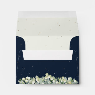 Navy and Cream Snowberry+Eucalyptus Wedding A2 Envelope