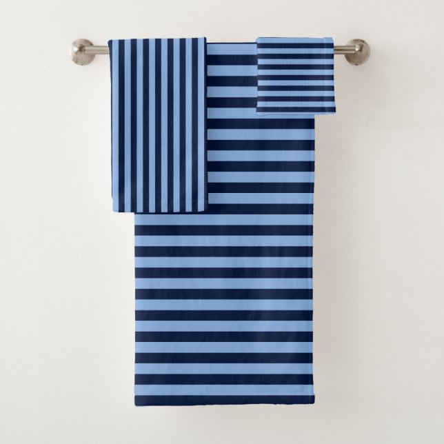 Navy and Denim blue stripes Bath Towel Set (Insitu)