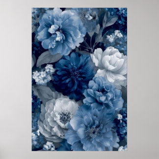 Navy and Dusty Blue Floral Art Poster 3 of 3