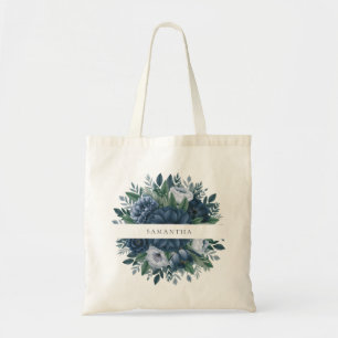 Navy and dusty Blue floral be my bridesmaid Tote Bag