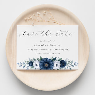 Navy and dusty Blue floral modern save the date