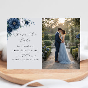 Navy and dusty Blue floral modern save the date