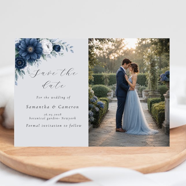  Navy and dusty Blue floral modern save the date  (Creator Uploaded)