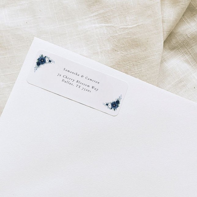  Navy and dusty Blue floral Wedding Return Address (Creator Uploaded)