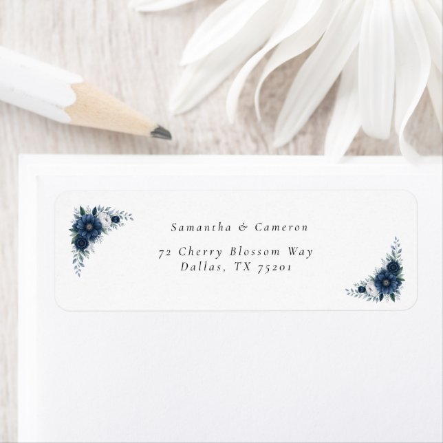  Navy and dusty Blue floral Wedding Return Address (Insitu)