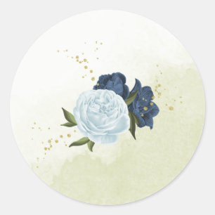 navy and dusty blue flowers greenery wedding classic round sticker