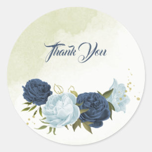 navy and dusty blue flowers greenery wedding classic round sticker