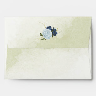 navy and dusty blue flowers wedding envelope