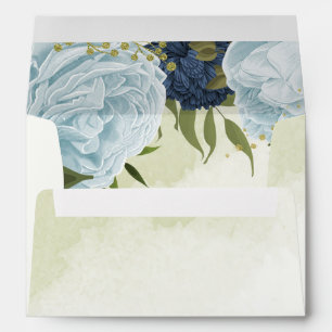 navy and dusty blue flowers wedding envelope