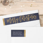 Navy and Faux Foil Christmas Return Address Wrap Around Label<br><div class="desc">Custom printed wraparound return address labels to coordinate with our Merriest holiday collection. This elegant design features a navy blue watercolor background with hand-lettered script Merry Christmas typography with faux gold foil accents. Personalise it with your name and return address or other custom text. Use the design tools to change...</div>