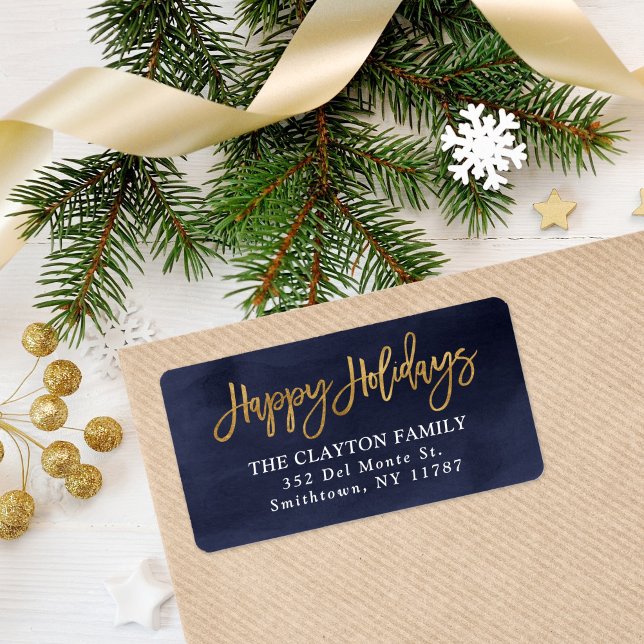 Navy and Faux Foil Holiday Return Address Label (Creator Uploaded)