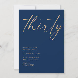 Navy and gold 30th birthday invitation