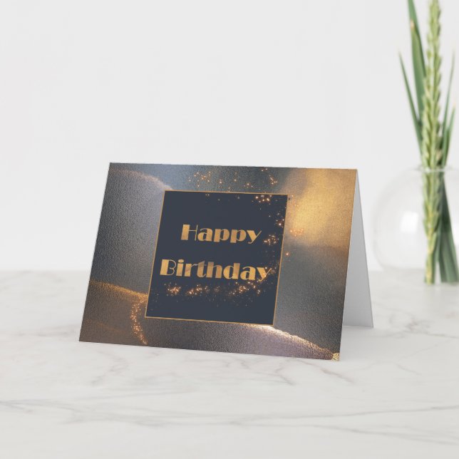 Navy and Gold Abstract Ink Birthday Card (Front)