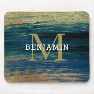 Navy And Gold Abstract  Monogram Men's Mouse Pad