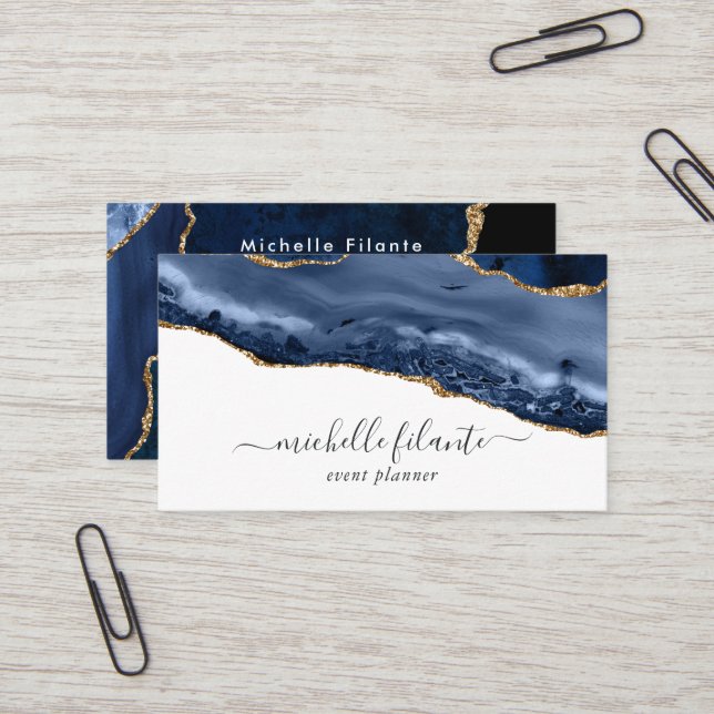 Navy and Gold Agate Business Card (Front/Back In Situ)