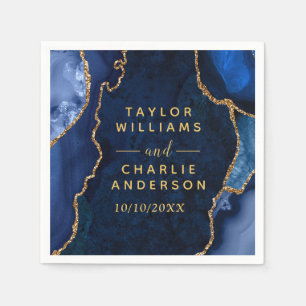Navy and Gold Agate Marble Wedding Napkin