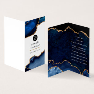 Navy and Gold Agate Precious Stone Corporate Business Card