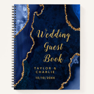 Navy and Gold Agate Wedding Guest Book