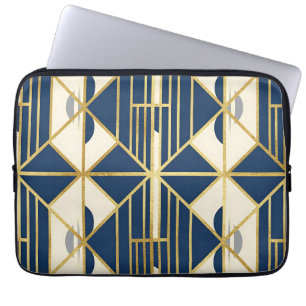 Navy and Gold Art Deco Geometric Pattern Laptop Sleeve