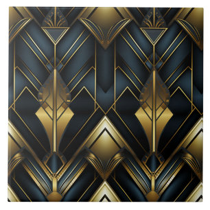 Navy and Gold Art Deco Pointed Ornament Tile