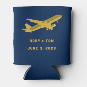 Navy and Gold Aviation Wedding Groomsmen Gift Can  Cooler