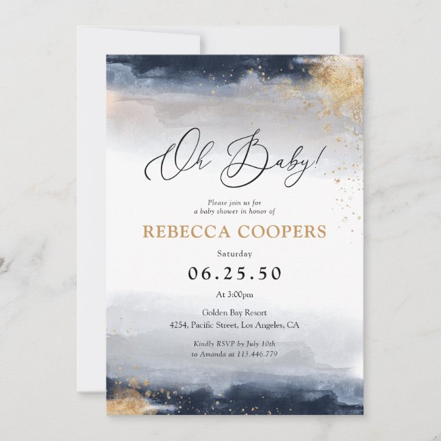 Navy and Gold Baby Shower Invitation (Front)