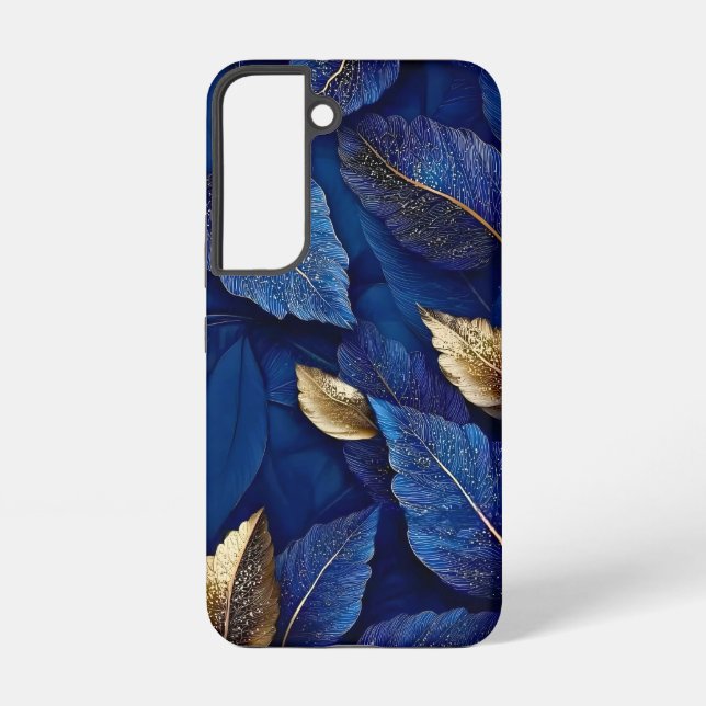 Navy and Gold Botanical Leaf Pattern Samsung Galaxy S22 Case (Back)