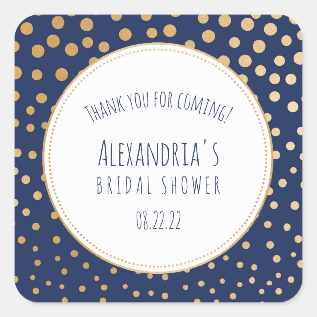 Navy and gold bridal shower favour sticker (Front)