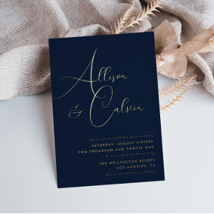 navy and gold calligraphy wedding