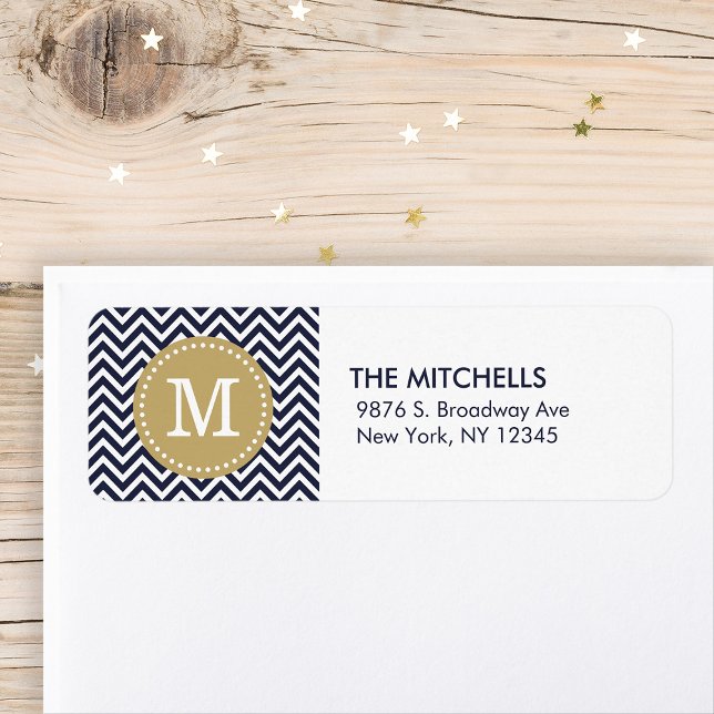 Navy and Gold Chevron Monogram Return Address (Creator Uploaded)