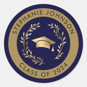 Navy and Gold Class of 2024 Graduation Classic Round Sticker