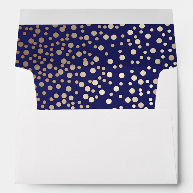 Navy and Gold Confetti Dots Wedding Envelopes (Back (Bottom))