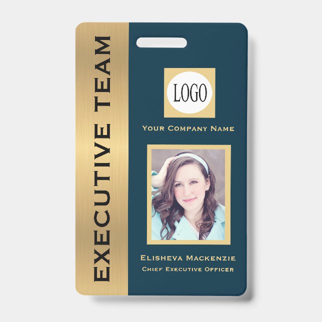 Navy and Gold Creative Executive Employee ID Badge (Front)