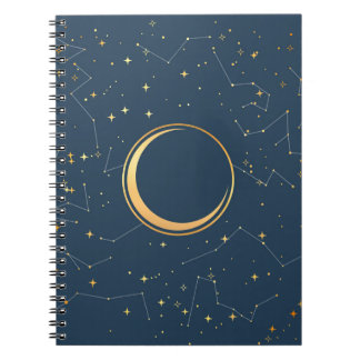 Navy and Gold Crescent Moon Eclipse Constellations Notebook