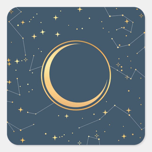 Navy and Gold Crescent Moon Eclipse Constellations Square Sticker (Front)