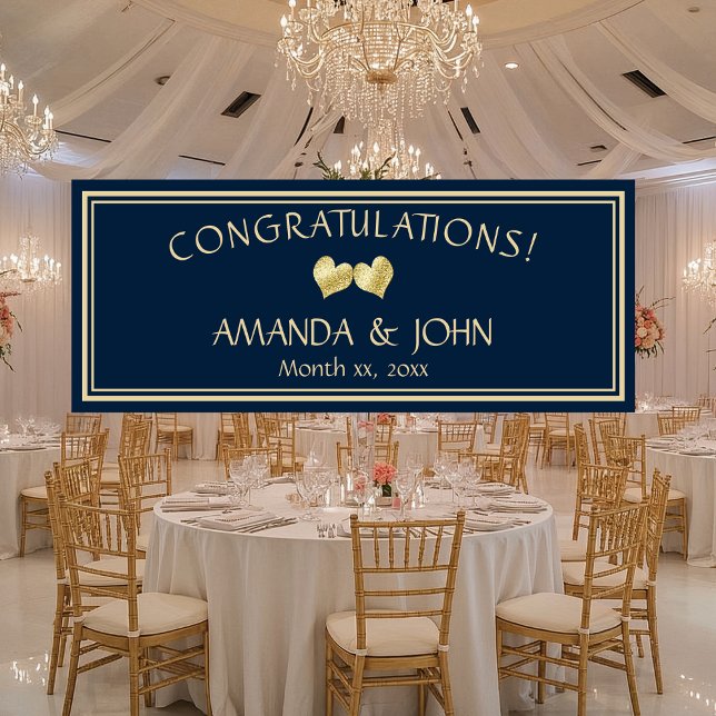 Navy and Gold Elegant Wedding Congratulations Banner (Navy and Gold Elegant Wedding Congratulations Banner)