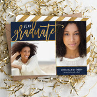Navy and Gold Faux Foil 2 Photo Graduation