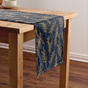 Navy and Gold Floral Sprig  Short Table Runner