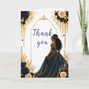 Navy and Gold Floral Sweet Sixteen Party Thank You Card