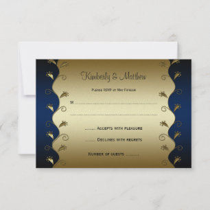 Navy and Gold Floral Swirls RSVP Card