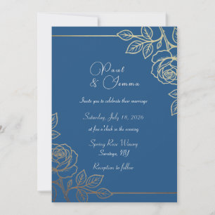 Navy and Gold Floral Wedding Invitation